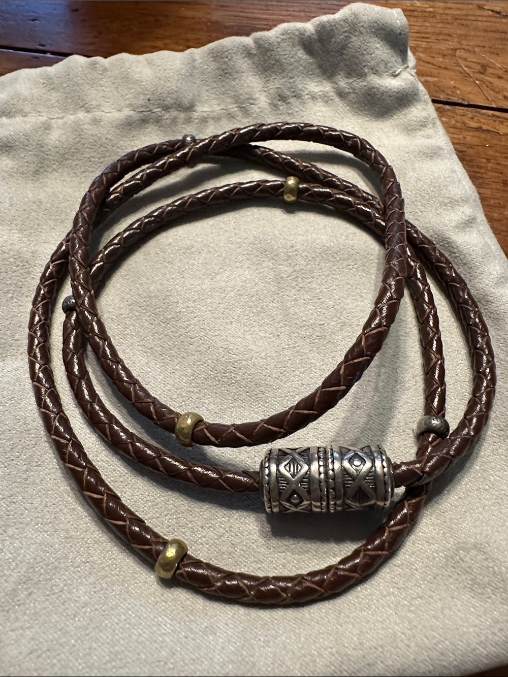 Silpada Braided Brown Leather Wrap bracelet with Silver & Brass Accents